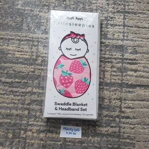 New Little Sleepies Sweet Strawberry Swaddle And Headband Set